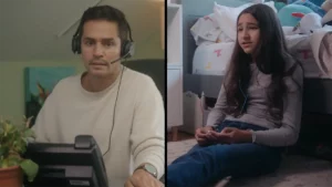 Helpline counselor and teen girl caller